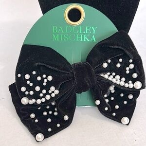 Badgley Mischka Black Velvet Bow with faux Pearl Accents